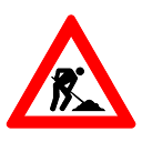 Men at work sign, with a man digging